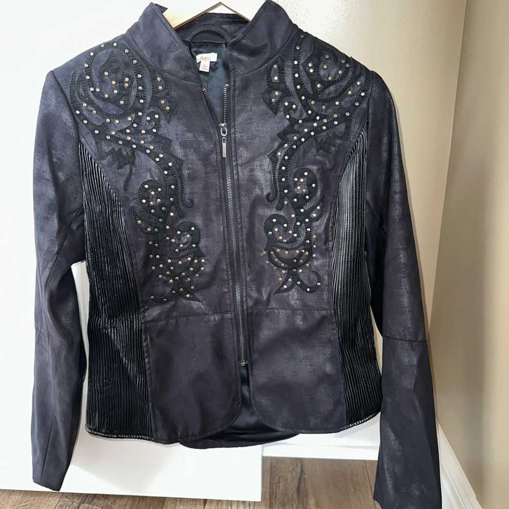 REBA Women’s Faux Leather Studded Jacket Sz L Black Western Rock Biker Gothic